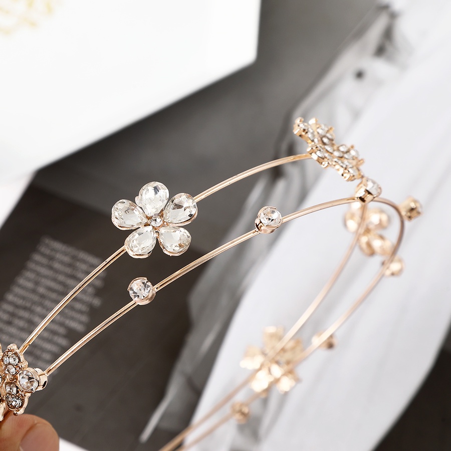 Băng Đô Hai Lớp Bằng Hợp Kim Đính Đá Hình Hoa Phong Cách Hàn Quốc