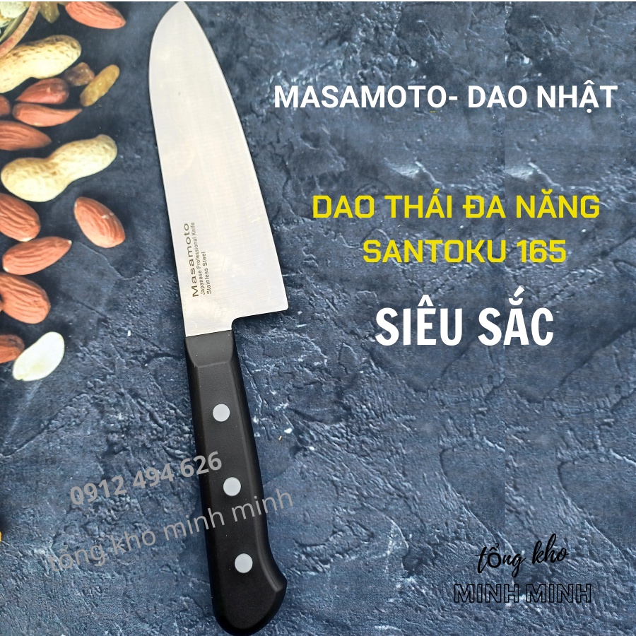 Dao Nhật. Dao làm bếp đa năng MASAMOTO Santoku165 cán gỗ Pakka thép Cacbon cao cấp
