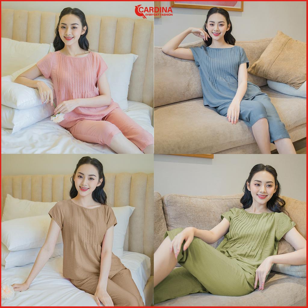 Đồ bộ nữ CARDINA chất đũi bamboo cao cấp quần lửng áo cổ tròn tay hến thoáng mát 3DF09