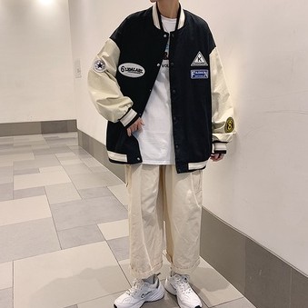 Áo khoác bóng chày dáng rộng in họa tiết cá tính phong cách Hàn Quốc cho nam