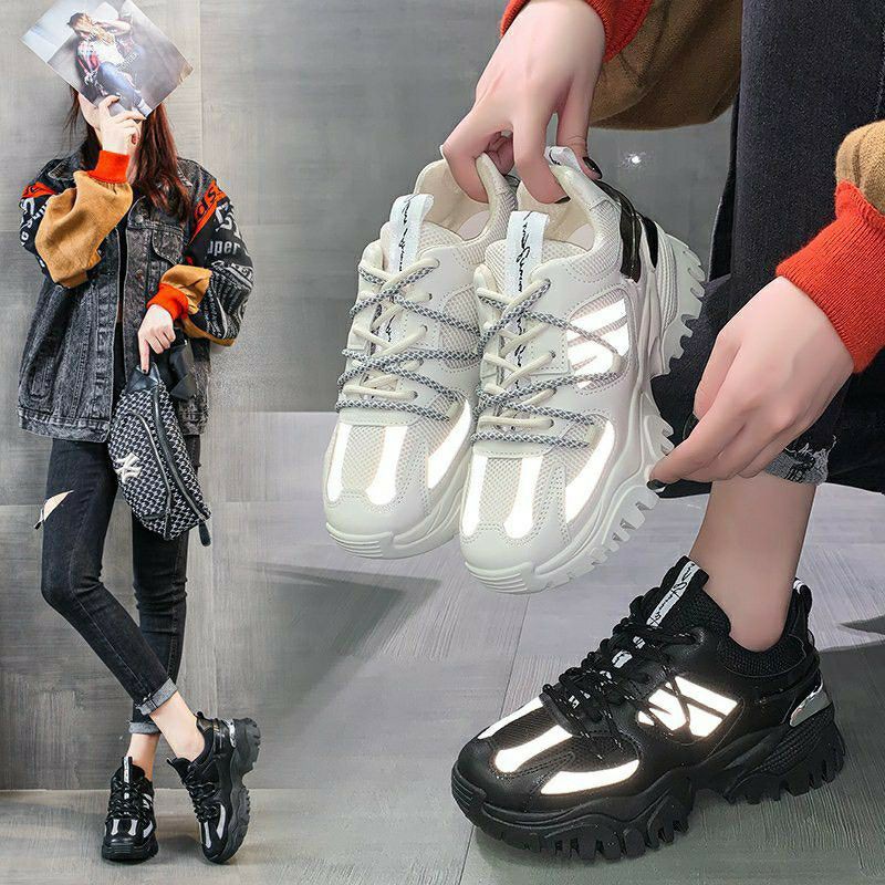 Giày Nữ Phản Quang Đế Răng Cưa Mới 2 Màu Dễ Phối Đồ Kiểu Dáng Hàn Quốc