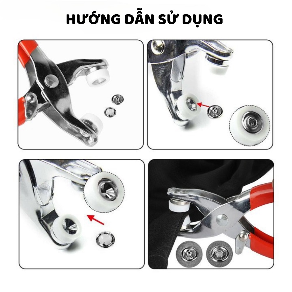 Kìm Bấm Cúc Áo Kim Loại Đa Năng, Bộ Kìm Bấm Khuy Kèm Cúc Bấm 9.5mm Thép Không Gỉ