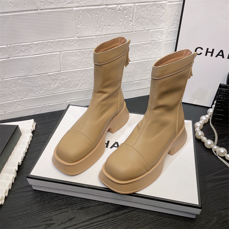 Giày bốt Martin IELGY da mềm đế dày khóa kéo sau phong cách Anh Quốc cho nữ