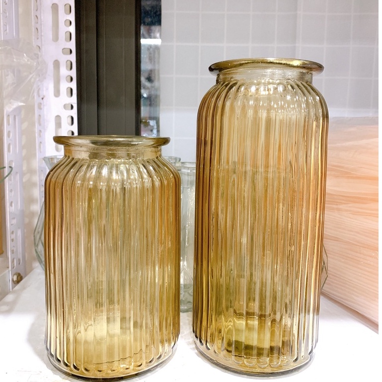 Bình hoa pha lê sọc màu hổ phách cổ điển sang trọng size 18cm và 25cm