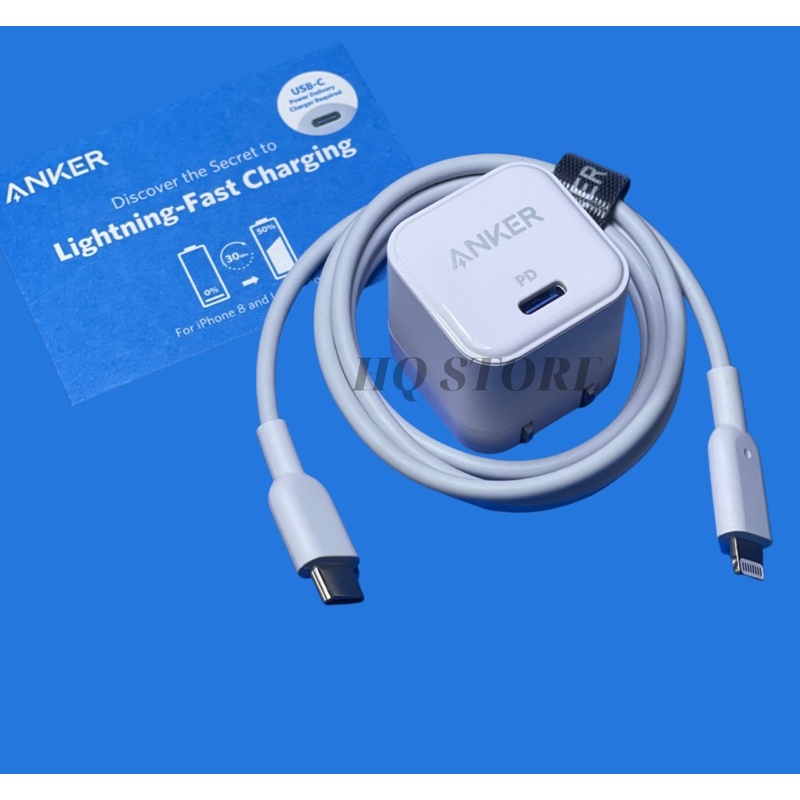 Bộ Sạc Nhanh PD20W Anker A2149 Chân Gập + Cáp Sạ A8632 0.9M MFI Dành Cho Iphone 8-13Promax -Chính Hãng
