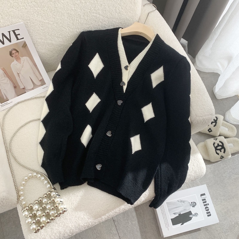 Áo Khoác cardigan Dệt Kim Cổ V Giả Hai Lớp Thời Trang Thu Đông Cho Nữ
