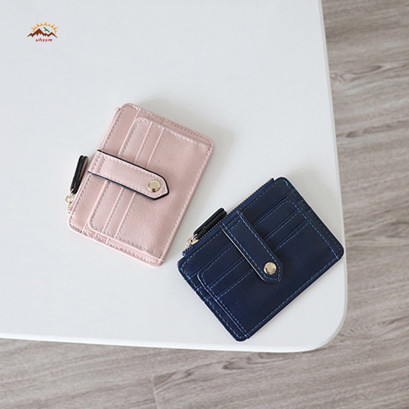 Ví da PU ngắn phối khóa kéo thời trang cho nữ