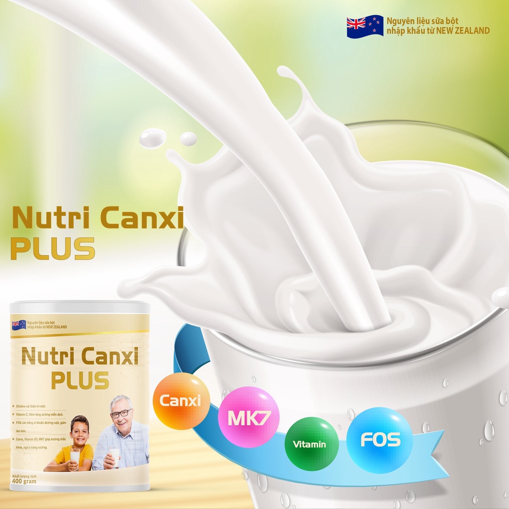 Sữa bột Nutri Canxi Plus 900g cấp canxi cho người thấp còi, gầy yếu, Chống loãng xương, thoái hóa xương khớp người gìa
