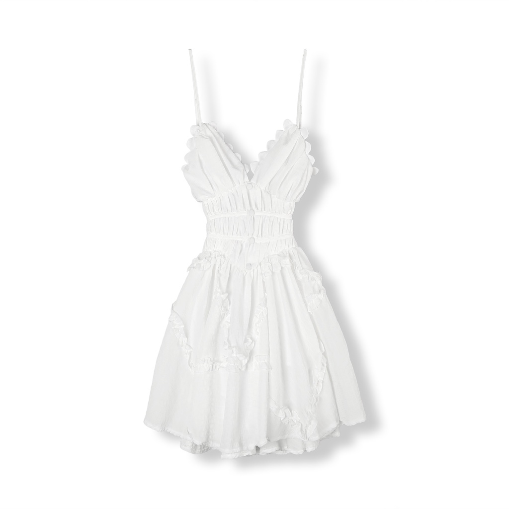 Đầm Ngắn Nữ Sundress Ruffle Waist , Chất Vải Kate Thoải Mái , WDN000246 , SOMEHOW