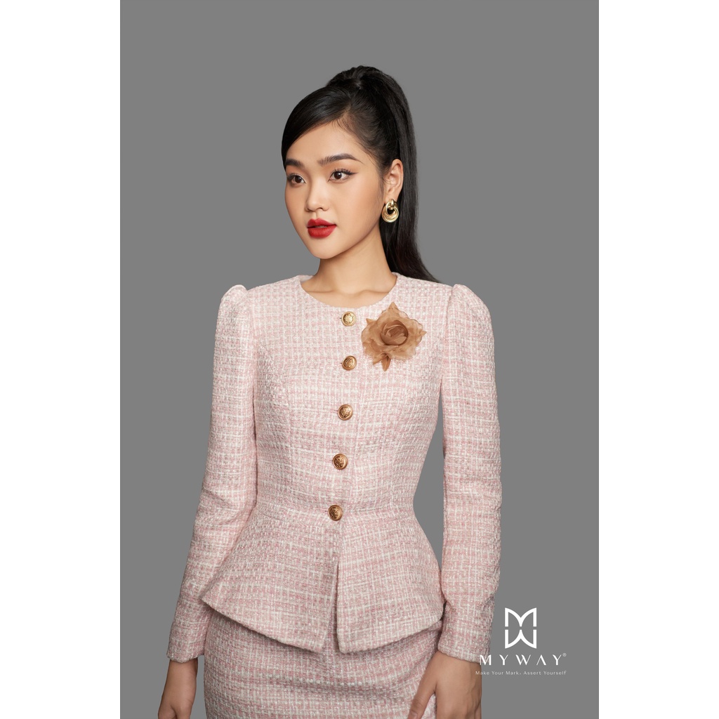 Áo Khoác Dạ Tweed Nữ MY WAY Chiết Eo Cài Hoa Sang Trọng 9MVB0209
