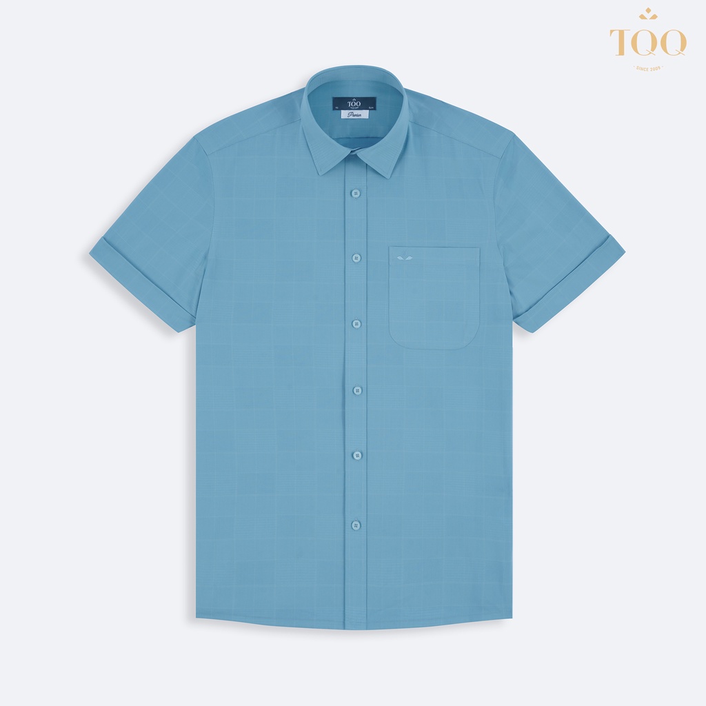 Áo sơ mi nam ngắn tay TQQ K499CB màu xanh thanh lịch dáng Slimfit ôm nhẹ