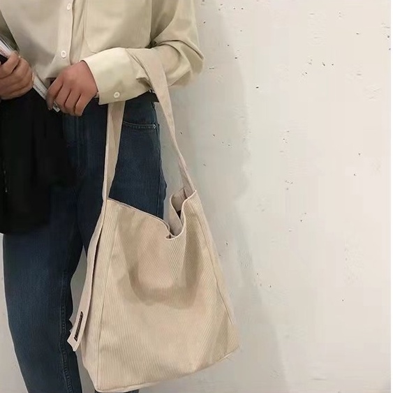 Túi tote nhung tăm basic dễ phối đồ xinh xắn phong cách hàn quốc cho học sinh sinh viên