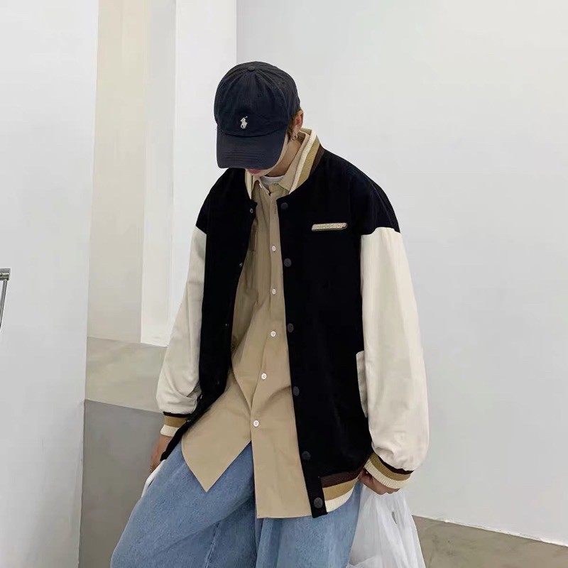 Áo khoác bomber phối tay trăng HOTDOG from unisex cho cả nam nữ