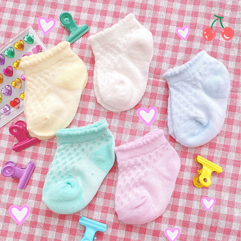 Set 5 Đôi Tất Lưới Cổ Viền Mềm Mại Thoáng Khí