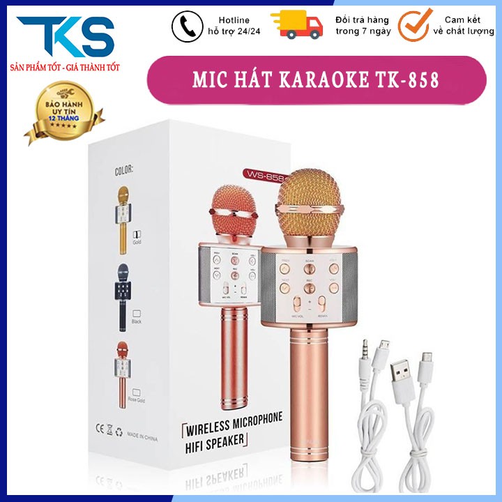 Mic bluetooth hát karaoke TK-858 đa năng 6 trong 1, Bảo Hành 6 Tháng