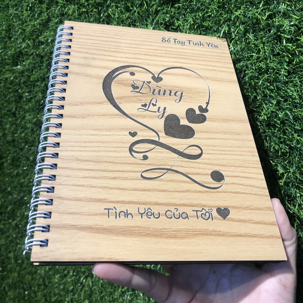 Sổ tay handmade bìa gỗ cứng thiết kế và khắc hình theo yêu cầu - Sổ lưu giữ kỉ niệm - Nhật ký tình yêu