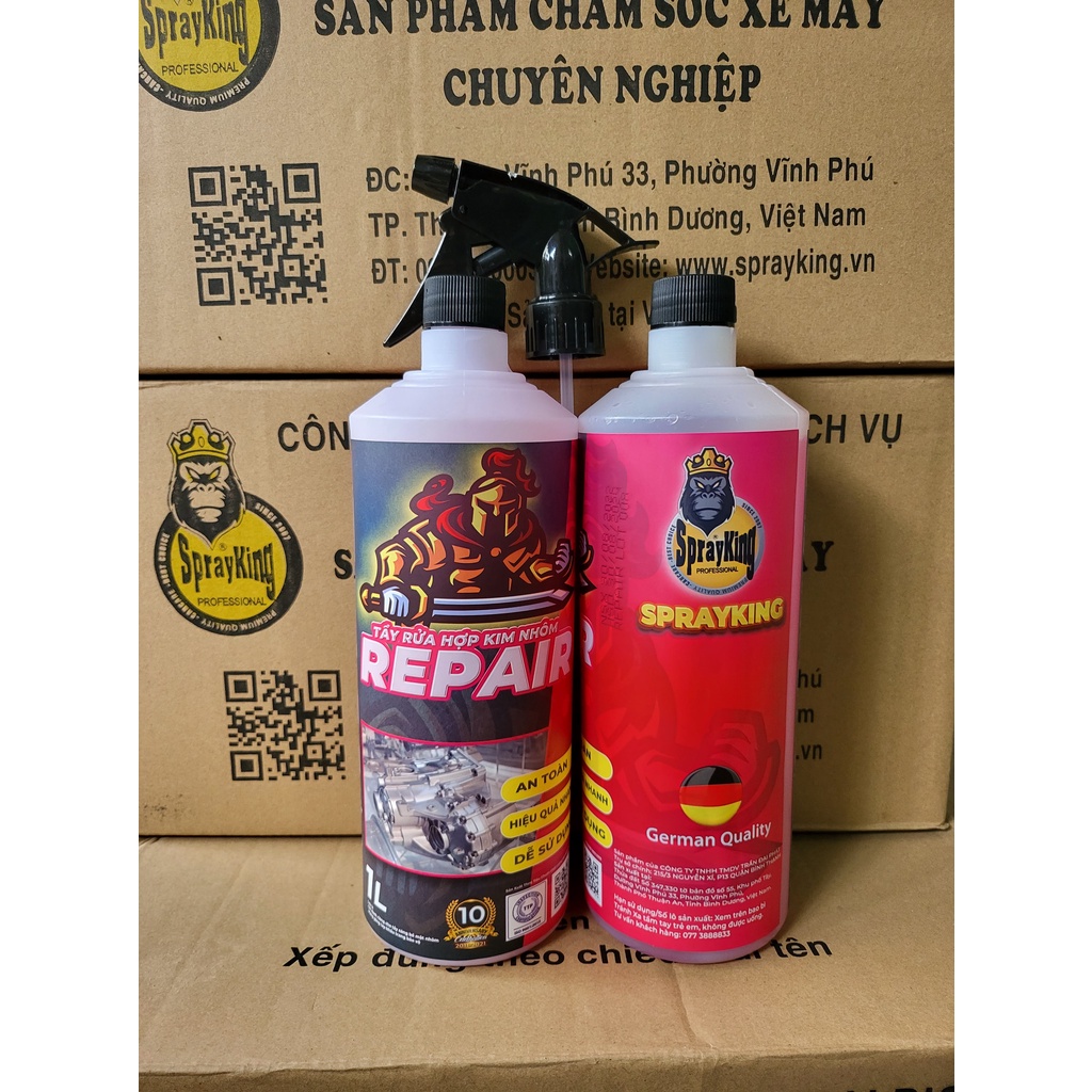 Chai xịt tẩy rửa hợp kim nhôm, tẩy lốc máy, đầu bò, dàn chân xe máy, xịt vệ sinh sên, xích xe SprayKing REPAIR 1000ml