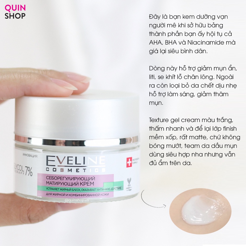 Kem Dưỡng Giảm Mụn, Mờ Thâm Eveline Glycol Therapy 5%, 7% Cream