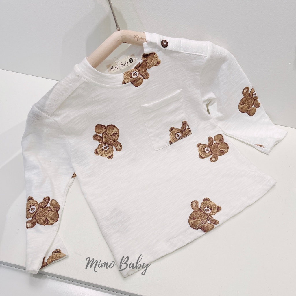 Áo phông dài tay hình gấu phối túi ngực mùa thu đông cho bé QA49 Mimo Baby