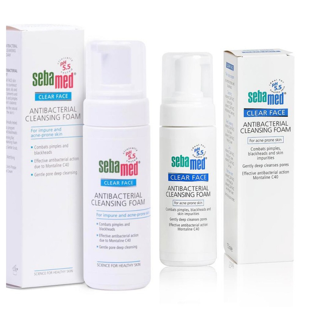 Sữa Rửa Mặt Tạo Bọt Kháng Khuẩn, Giảm Mụn Sebamed Clear Face Antibacterial Cleansing Foam pH 5.5 (50ml & 150ml)