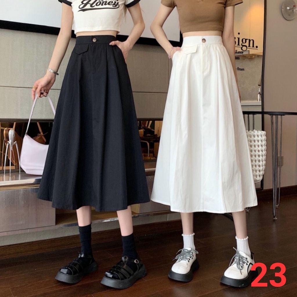 Chân váy ulzzang nữ Form dáng dài xoè ba màu trắng đen be