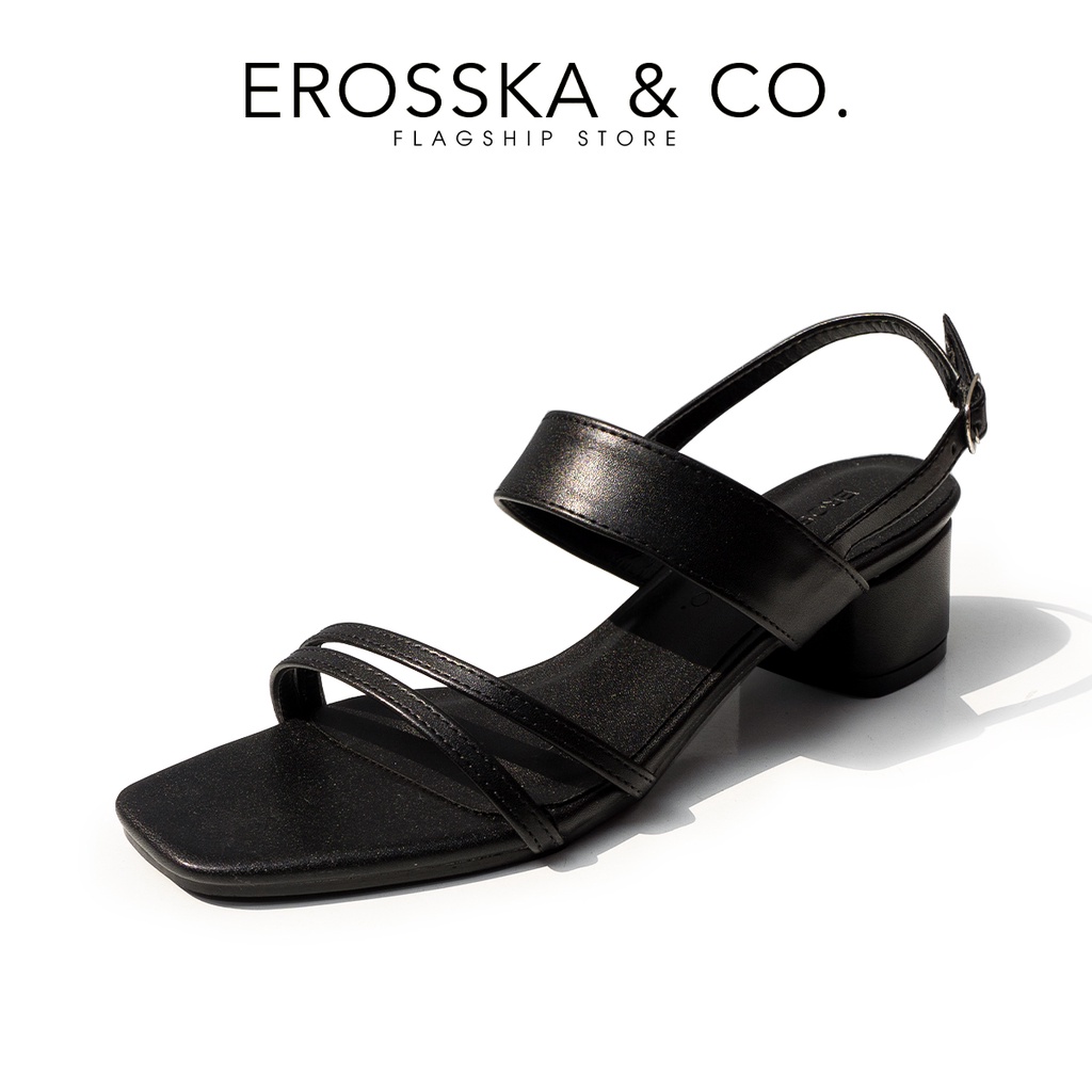 Erosska - Giày sandal mũi vuông cao 5cm màu đen _ EB041