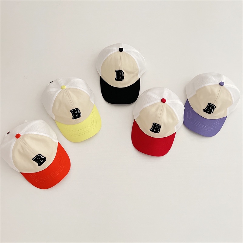 Mũ Lưỡi Trai Chống Nắng Phối Lưới Thoáng Khí In Chữ B Màu Sắc Xinh Xắn Phong Cách Hàn Quốc Cho Bé