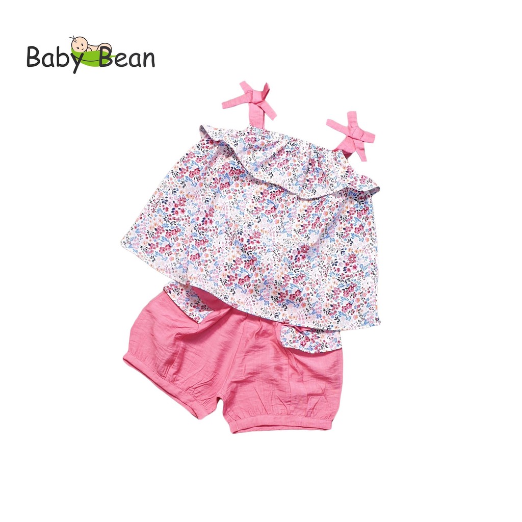 [MÃ THƯƠNG HIỆU YÊU THÍCH Voucher giảm 10%] Bộ Đồ Áo Hoa Dây 2 Tầng Phối Quần Túi Bèo Bé Gái BabyBean