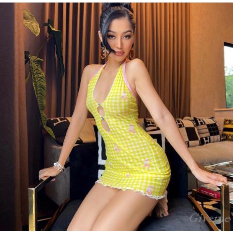 Đầm Body Không Tay Họa Tiết Caro Thời Trang Cho Nữ