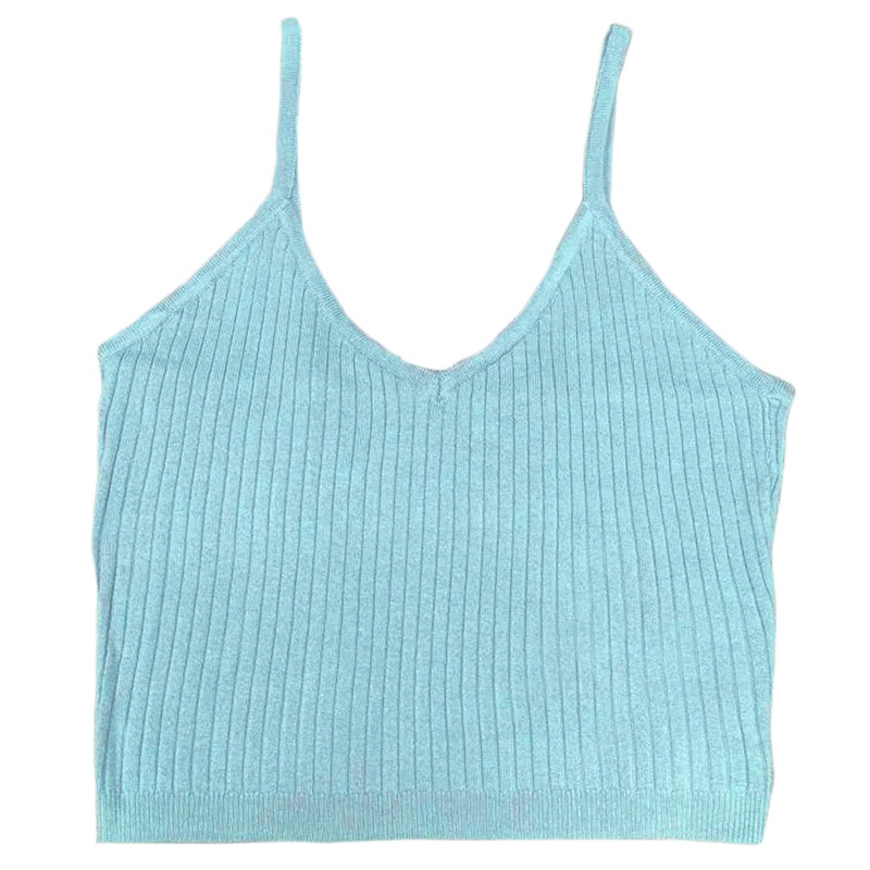 Áo Croptop Hai Dây Dệt Kim Cổ Chữ V Màu Sắc Trơn Quyến Rũ Dành Cho Nữ