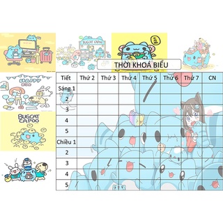combo 2 tờ Thời Khoá Biểu capoo TKB66 khổ A5 dễ thương hoạt hình