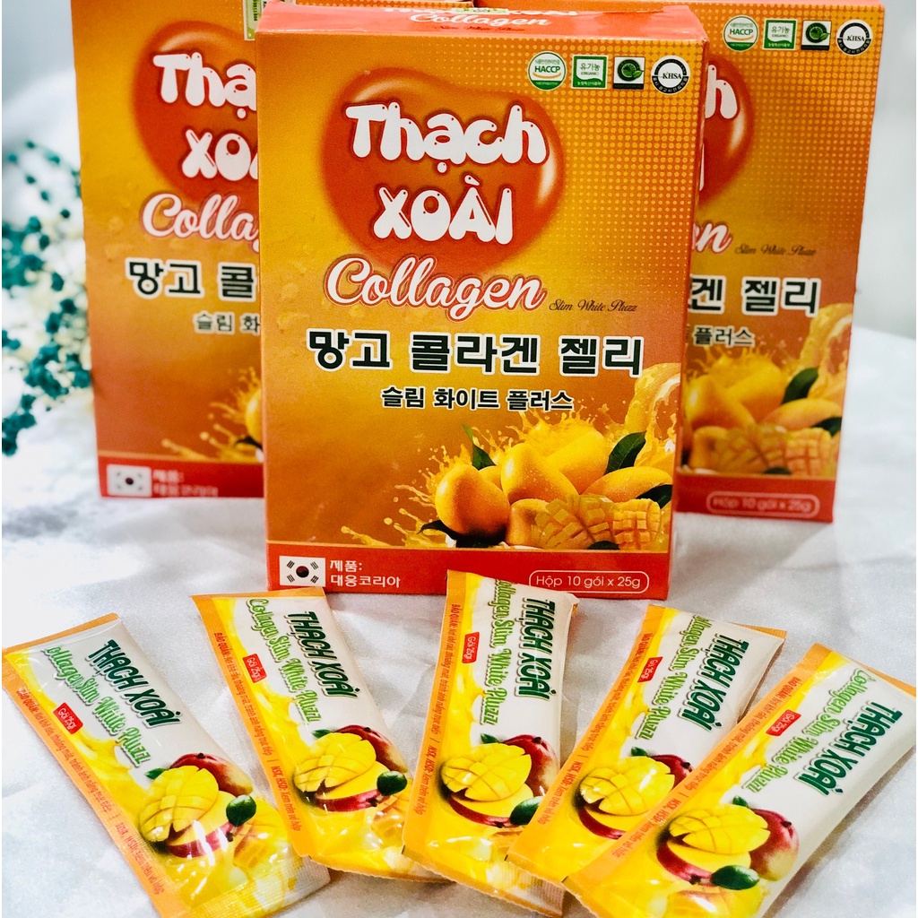 COMBO 3 HỘP, Thạch xoài collagen chính hãng,hộp 10 gói thạch xoài hỗ trợ giảm cân làm đẹp da hiệu quả