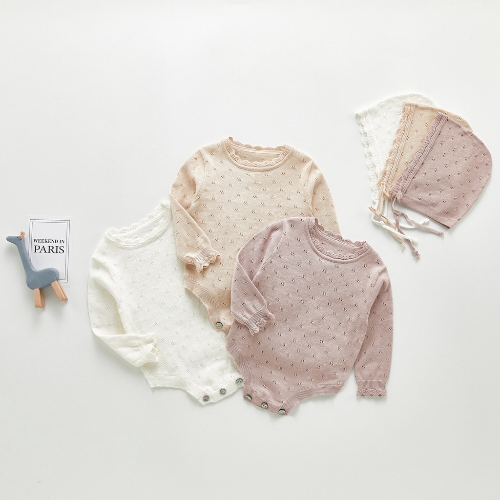 3357 2020 Summer Baby Knitting Suit Long Sleeve Air Conditioning Romper One-piece Clothes For Girls With Cap Baby Girls Clothes
