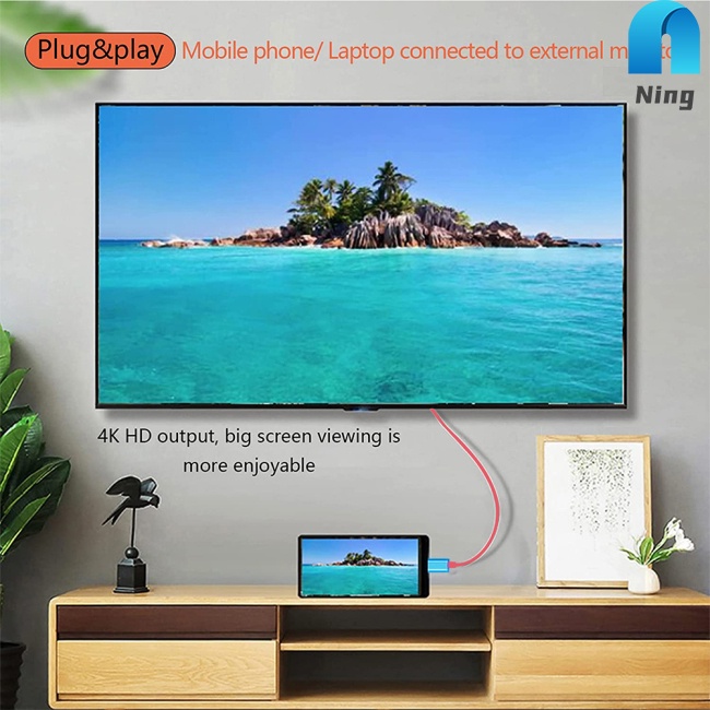 Ning 4k Type C To Hdmi-compatible HD Projection Cable Usb-c To PD 55w Fast Charging Line For Mobile Phone Tablet
