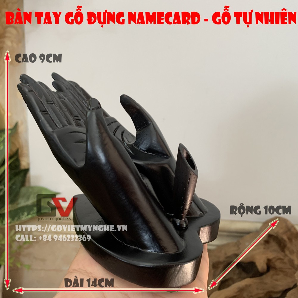 Bàn tay gỗ đựng name card để bàn làm việc có cắm bút gỗ - Gỗ Tự Nhiên - Màu đen