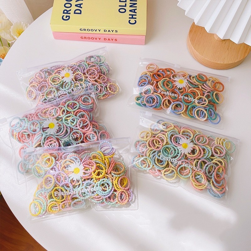 Set 100 Dây Thun Buộc Tóc Nhiều Màu Sắc