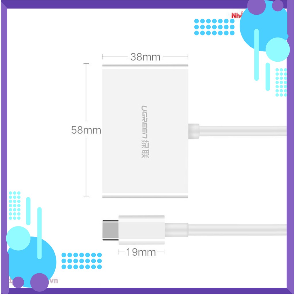 [HOT DEAL]  Cáp chuyển đổi USB type C to HDMI/VGA hỗ trợ full HD 3D 4Kx2K chính hãng Ugreen 30843