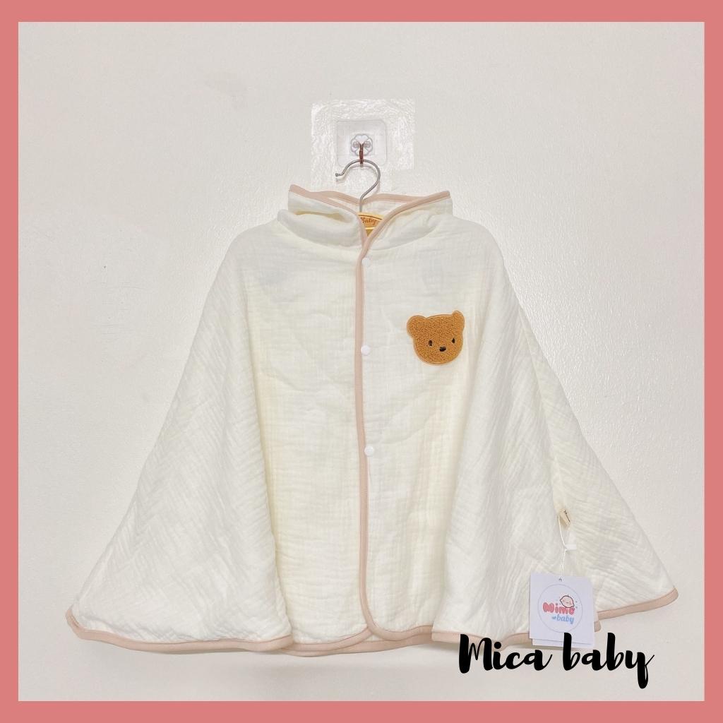 Áo choàng thu đông chất liệu xô muslin đính gấu dễ thương cho bé QA34 Mica Baby