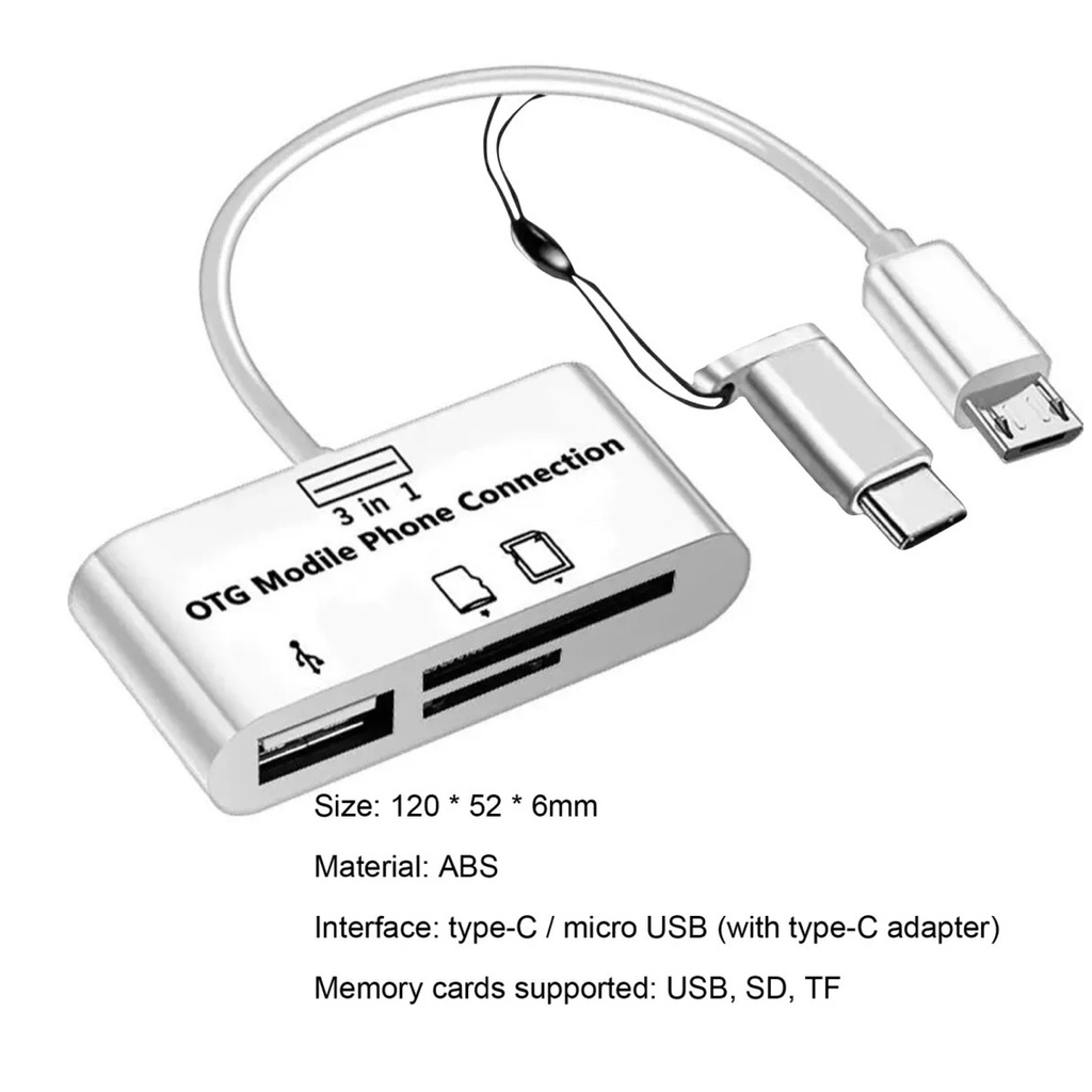 Đầu đọc thẻ nhớ Type C/Micro USB 3 trong 1 thẻ Micro SD/SD/USB | BigBuy360 - bigbuy360.vn