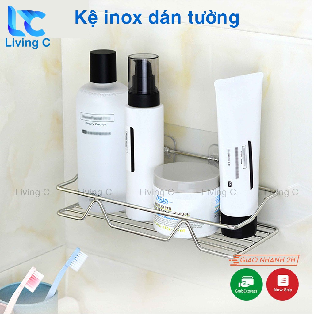 Kệ dán tường hình chữ nhật inox , giá để đồ nhà tắm INOX đa năng chịu lực Living C