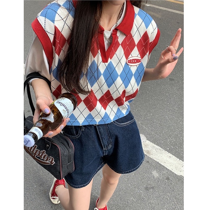 LALISAS Áo Dệt Kim Không Tay Dáng Rộng Phong Cách Thời Trang Hàn Quốc