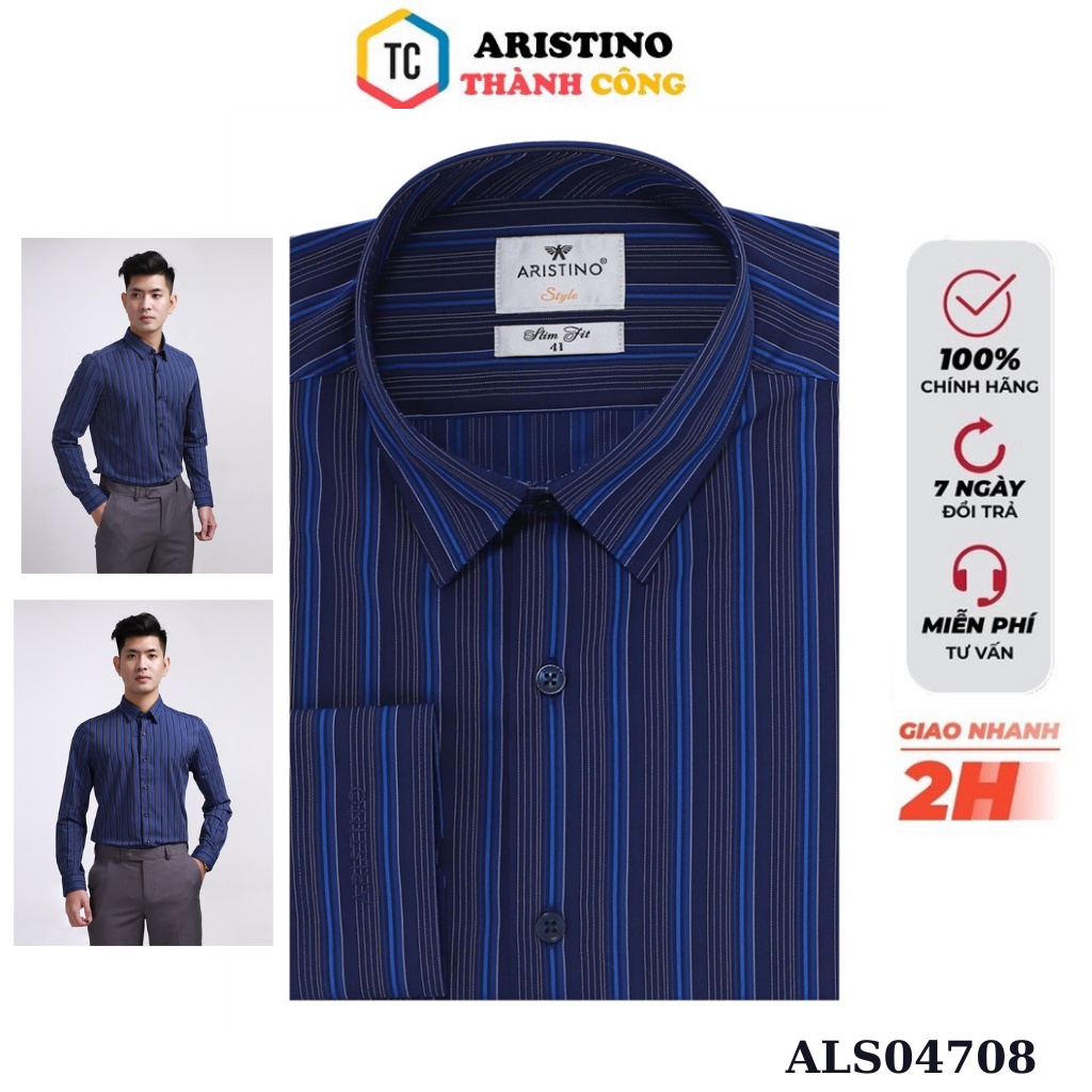 Áo sơ mi nam dài tay Aristino Xanh sọc dọc to slim ALS04708