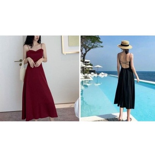Đầm maxi 2 dây lưng chéo 2 màu siêi xinh