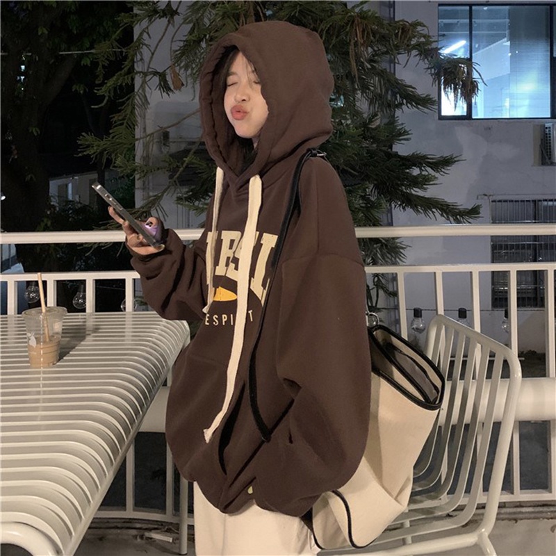 Áo hoodie dày dáng rộng thời trang thu đông
