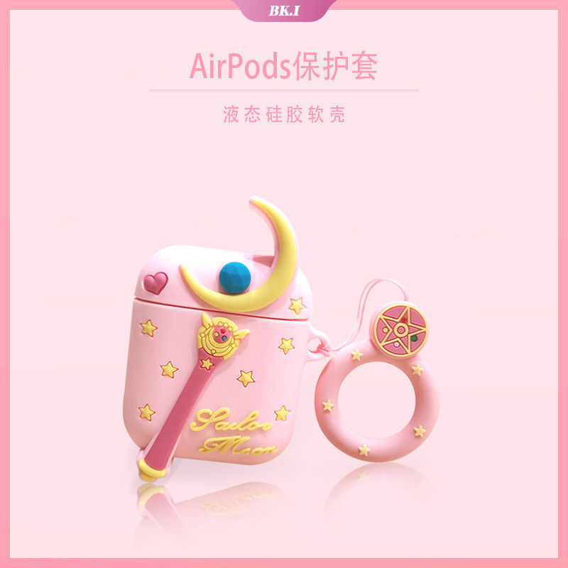 Vỏ Đựng Bảo Vệ Hộp Sạc Tai Nghe Airpods 1 / 2 / Pro (Ku2) Hình Thủy Thủ Mặt Trăng