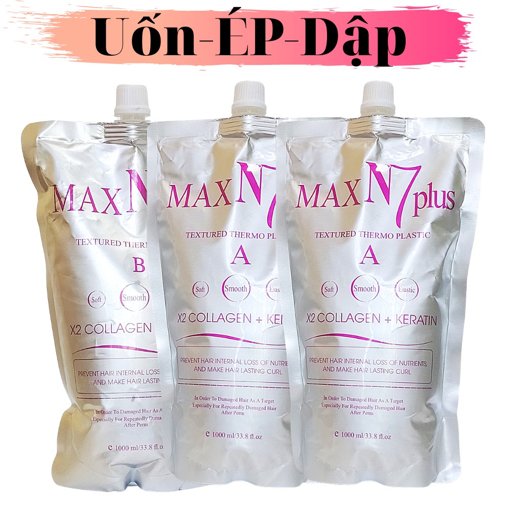 Thuốc Uốn Tóc Xoăn Nóng Max N7 Plus X2 Collagen Keratin Dưỡng Siêu Sóng 1000ml