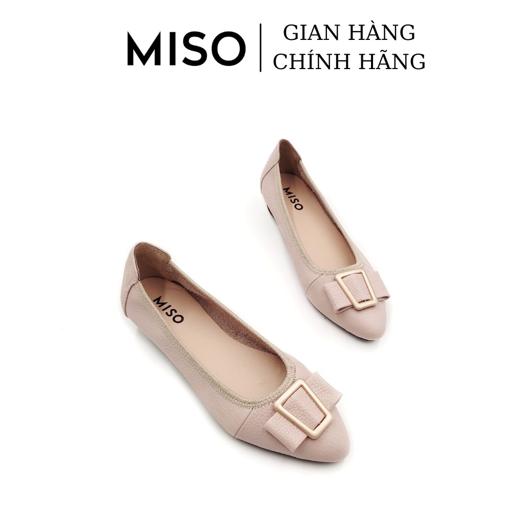 Giày búp bê nữ basic da thật mũi nhọn thon chân phối khoá độc đáo sang chảnh đi làm đi chơi MISO M031