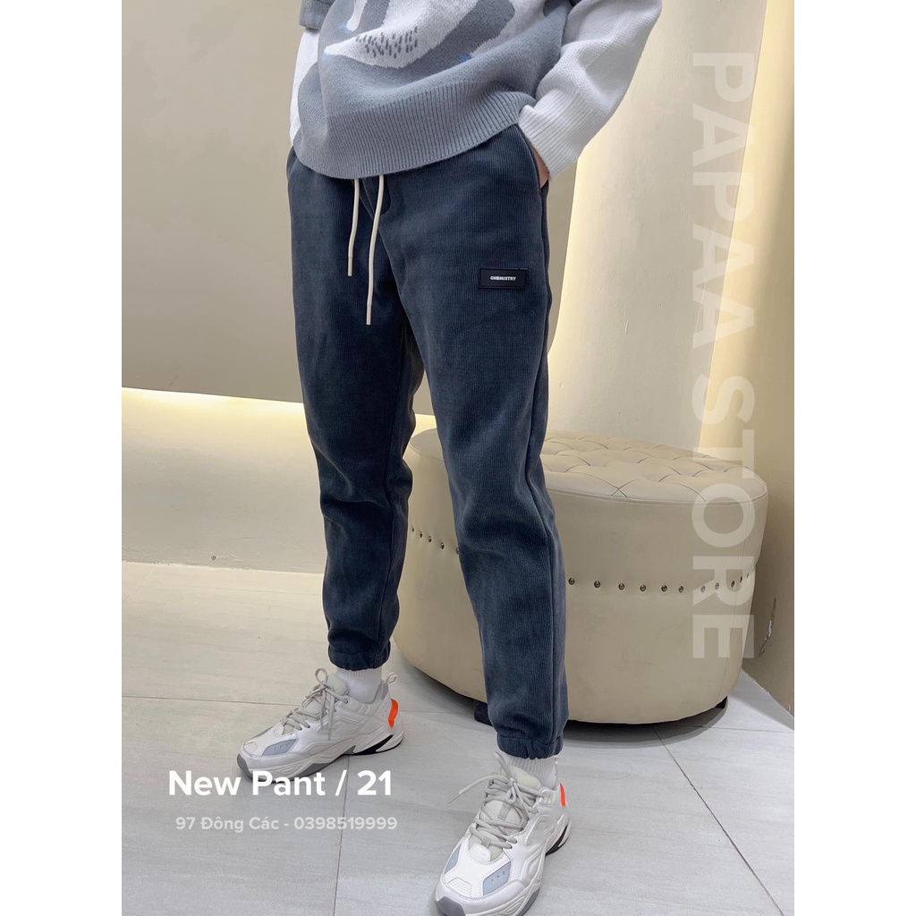 Quần jogger nhung tăm phong cách Hàn Quốc logo Chemistry 2830 PAPAA SHOP