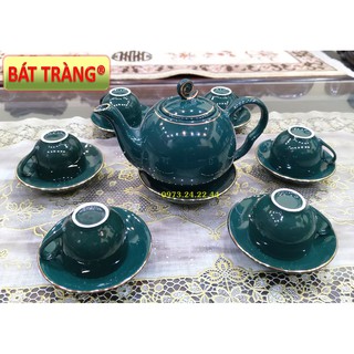 ẤM TRÀ GỐM SỨ VIỀN VÀNG BỘ ẤM CHÉN UỐNG TRÀ BÁT TRÀNG CAO CẤP