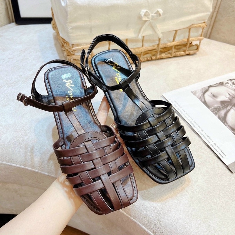 Sandal nữ rọ đan mũi tròn thời trang Hàn quốc
